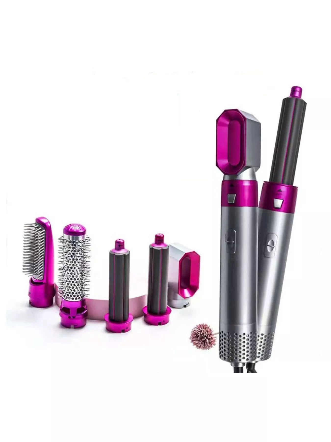 Trendsi hot pink interchangeable curling iron wand set with European plug and multiple barrel sizes for versatile styling.