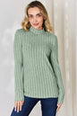 Hot pink Basic Bae ribbed mock neck long sleeve T-shirt by Trendsi, full size, close-up of fitted ribbed fabric and mock neck collar.