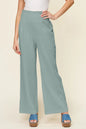 Hot pink double take full size wide-leg pants with textured fabric and smocked waist from Trendsi