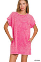 Hot pink Zenana Premium Cotton Washed T-Shirt Dress from Trendsi, casual and comfortable with a relaxed fit and short sleeves.