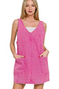 Hot pink Zenana washed denim overall dress with adjustable straps, featuring a casual, stylish fit for everyday wear.