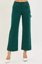 Hunter green RISEN tummy control high-rise crop pants with wide no waist band, designed for a flattering fit and comfort.