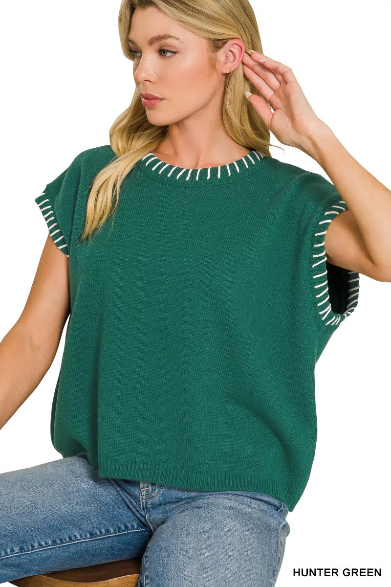 Hunter green Zenana oversized sweater with detailed stitch pattern, soft knit fabric, and relaxed fit for comfortable casual wear.