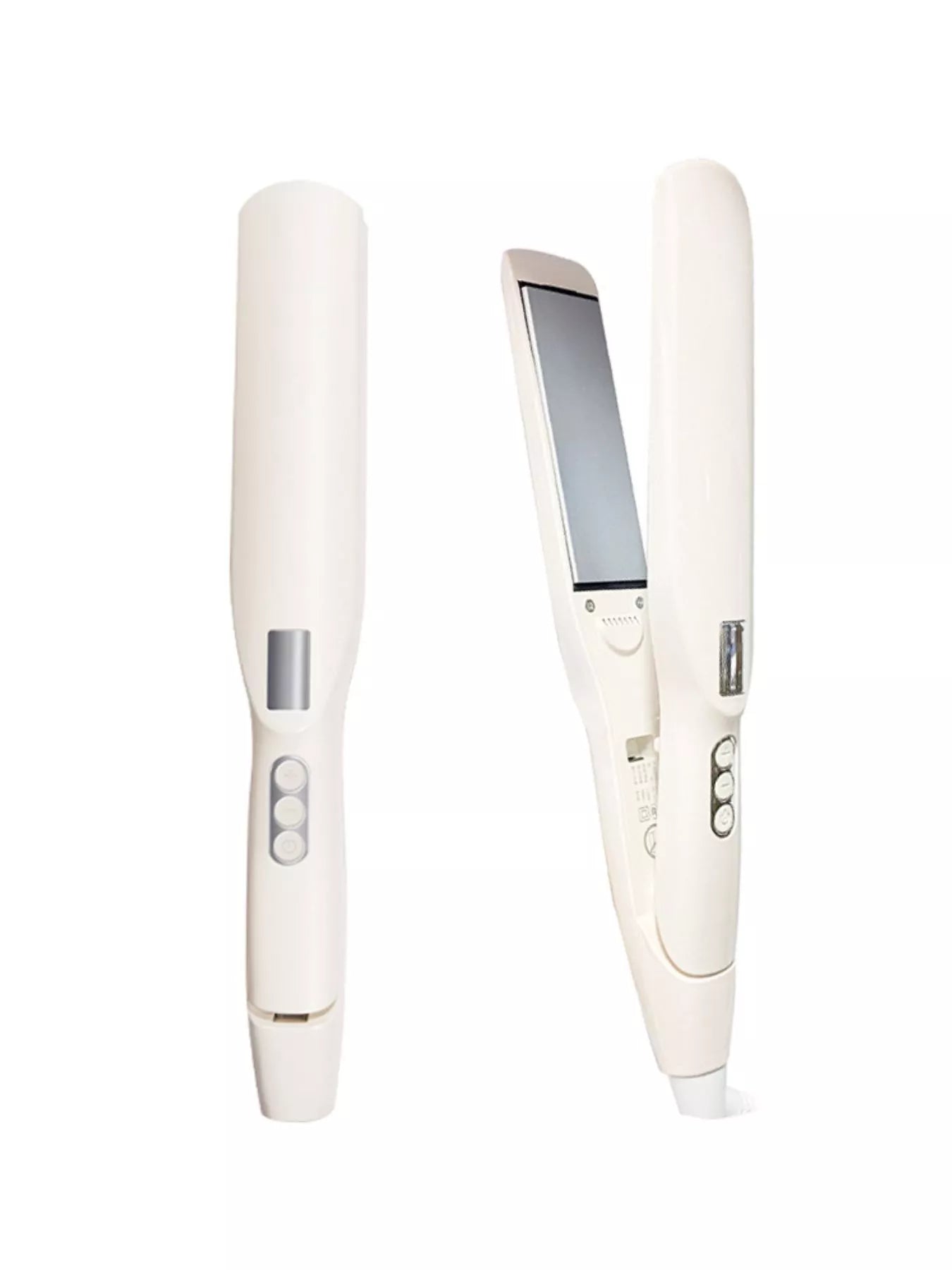 Cordless rechargeable Trendsi hair straightener in ivory with European plug, compact and sleek for easy styling.