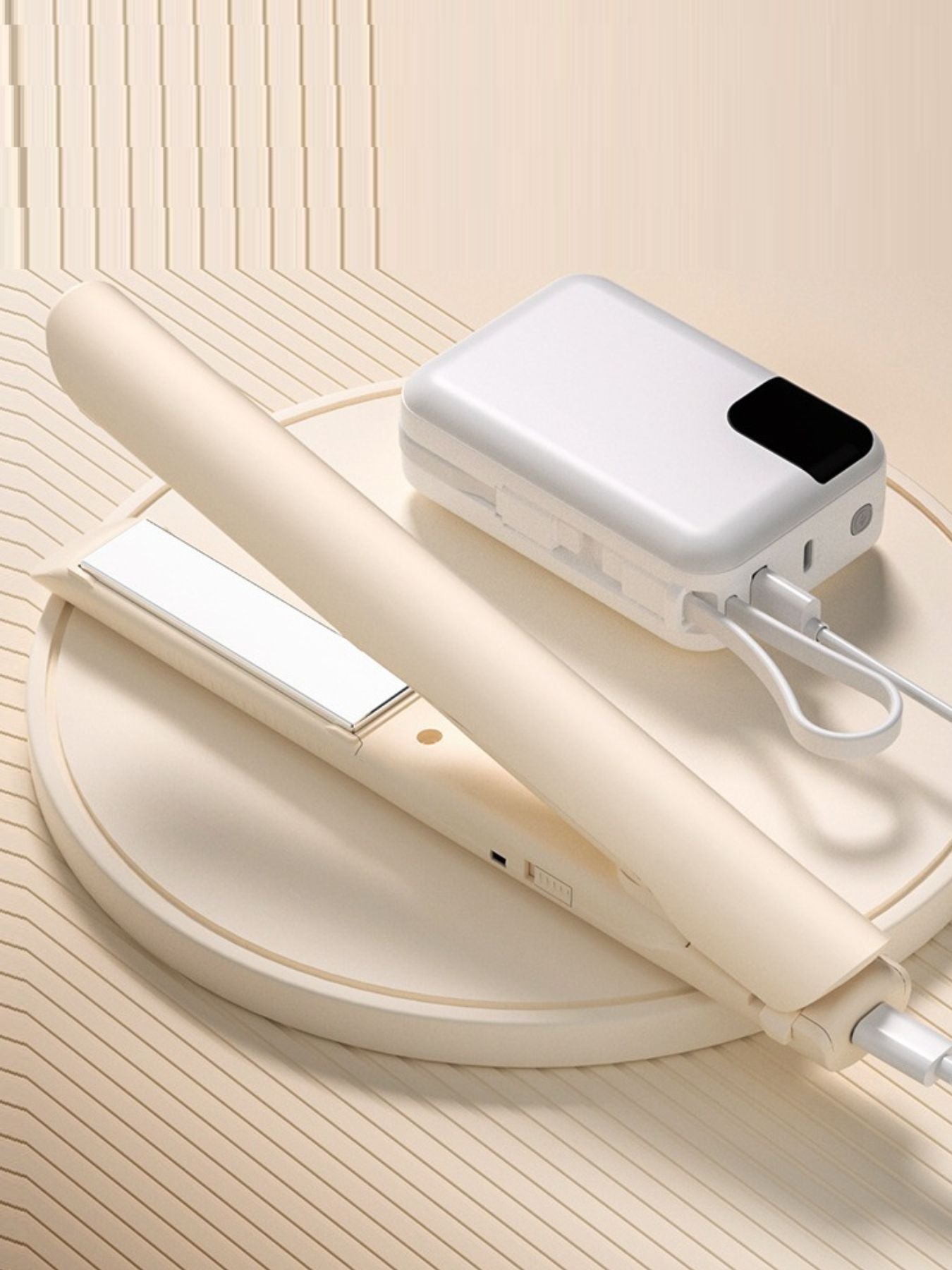 Trendsi cordless rechargeable hair straightener in ivory, compact and sleek for easy styling on the go