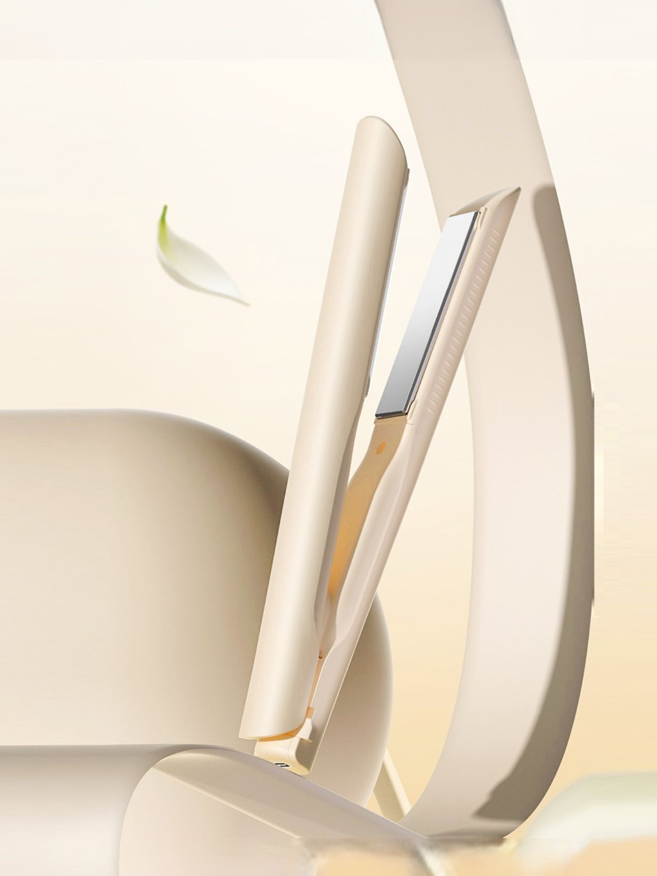 Trendsi cordless rechargeable hair straightener in ivory, compact styling tool with sleek design for easy hair smoothing.
