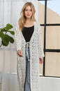 Ivory ADORA long sleeves crochet elastic cardigan by Trendsi, featuring a lightweight, open-knit design with fitted cuffs.