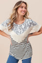 Ivory BiBi printed color block short sleeve T-shirt by Trendsi, featuring bold print and relaxed fit, casual summer top.