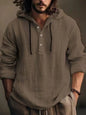 Men's ivory full-size long sleeve hoodie with half-button front, designed by Trendsi, featuring a casual and comfortable style.