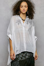 Ivory POL button-down shirt by Trendsi with embroidered floral design and high-low hem, casual and stylish for everyday wear.