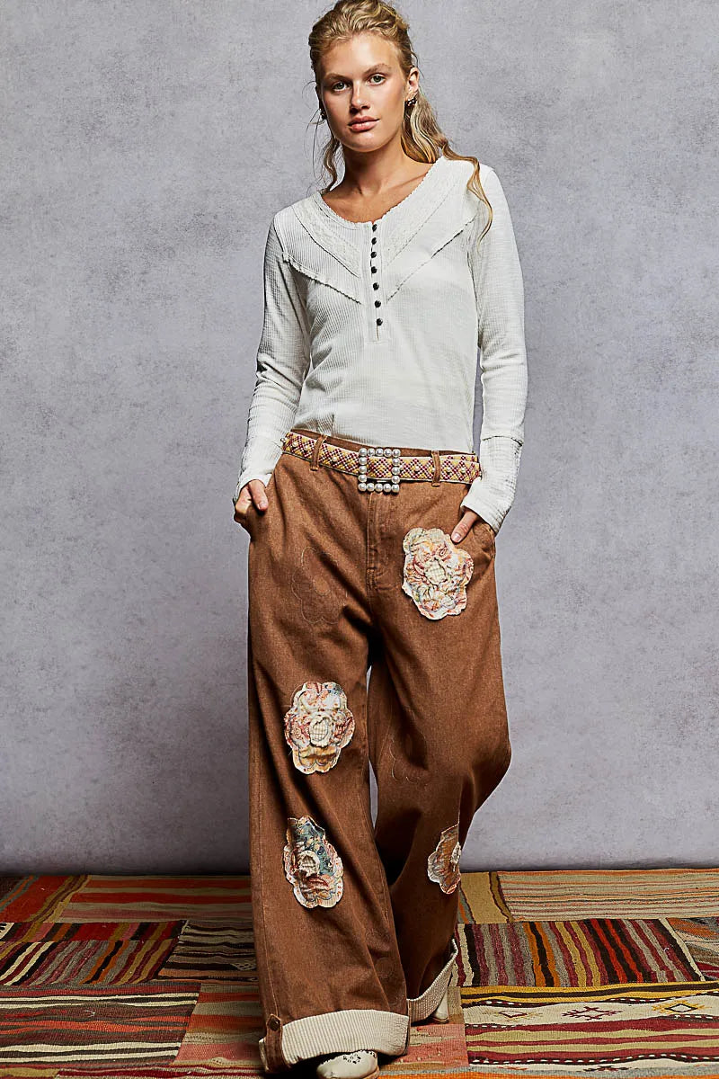 Ivory POL ribbed knit top with half-button front and lace detail, from Trendsi, featuring a fitted, textured design.