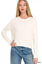 Ivory Zenana lightweight wool blend round neck sweater by Trendsi, showcasing a cozy, soft knit with a classic fit.