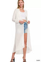 Ivory Zenana Mesh Open Front Cardigan by Trendsi, featuring lightweight open-front design and breathable mesh fabric.