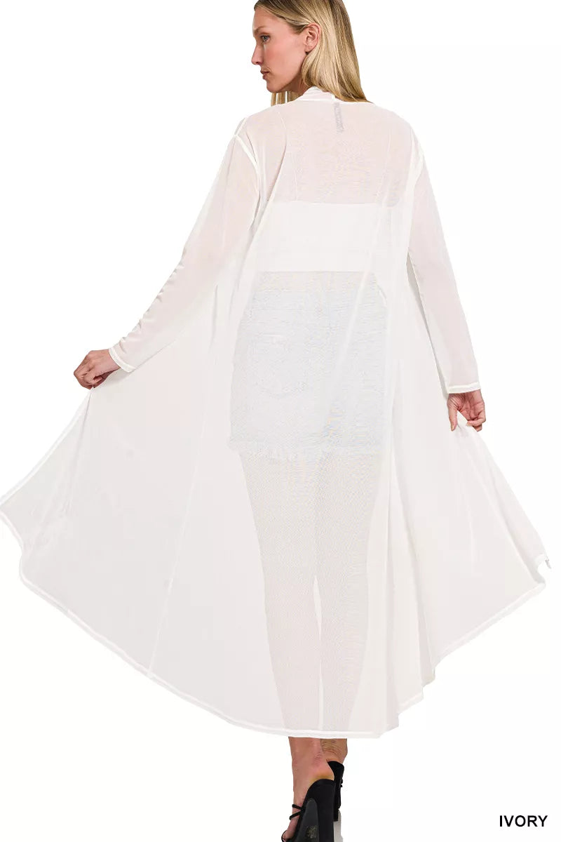 Ivory Zenana Mesh Open Front Cardigan by Trendsi, lightweight, open-front design with textured mesh fabric, casual and stylish.