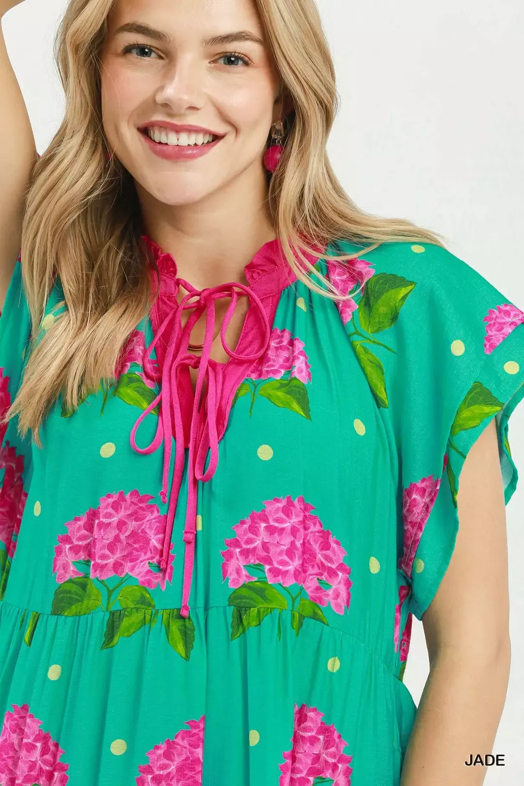 Hydrangea print tiered midi dress by Umgee featuring a flowy silhouette and sleeveless design, perfect for summer wear.