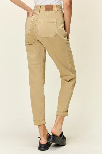 Khaki Judy Blue full-size high waist jogger jeans with relaxed fit and elastic waistband, casual and comfortable for everyday wear.