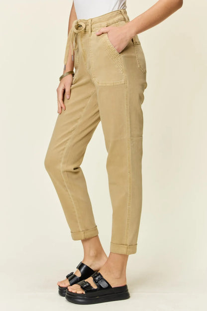 Khaki Judy Blue high waist jogger jeans for women, full size, with relaxed fit and elastic waistband, casual and comfortable style