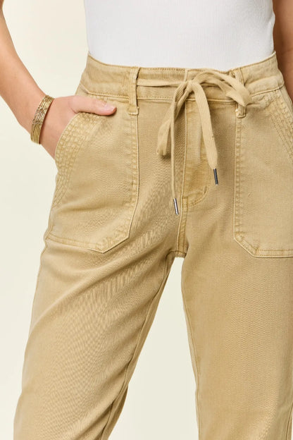 Khaki Judy Blue full-size high waist jogger jeans with relaxed fit and elastic waistband, perfect for casual wear.