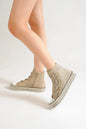 Beast Fashion khaki platform sneakers with multiple buckle straps and studded accents, trendy and stylish footwear.