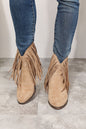 Khaki Legend Women's Fringe Cowboy Western Ankle Boots with fringe details and Western-inspired design by Trendsi