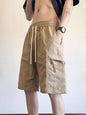 Men's plus size khaki cargo shorts with drawstring waist and relaxed fit, outdoor casual style by Trendsi.