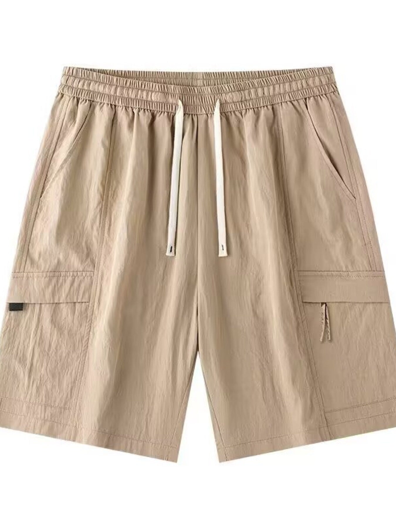 Men's plus size khaki cargo shorts with drawstring waist and relaxed fit, casual men's fashion by Trendsi.
