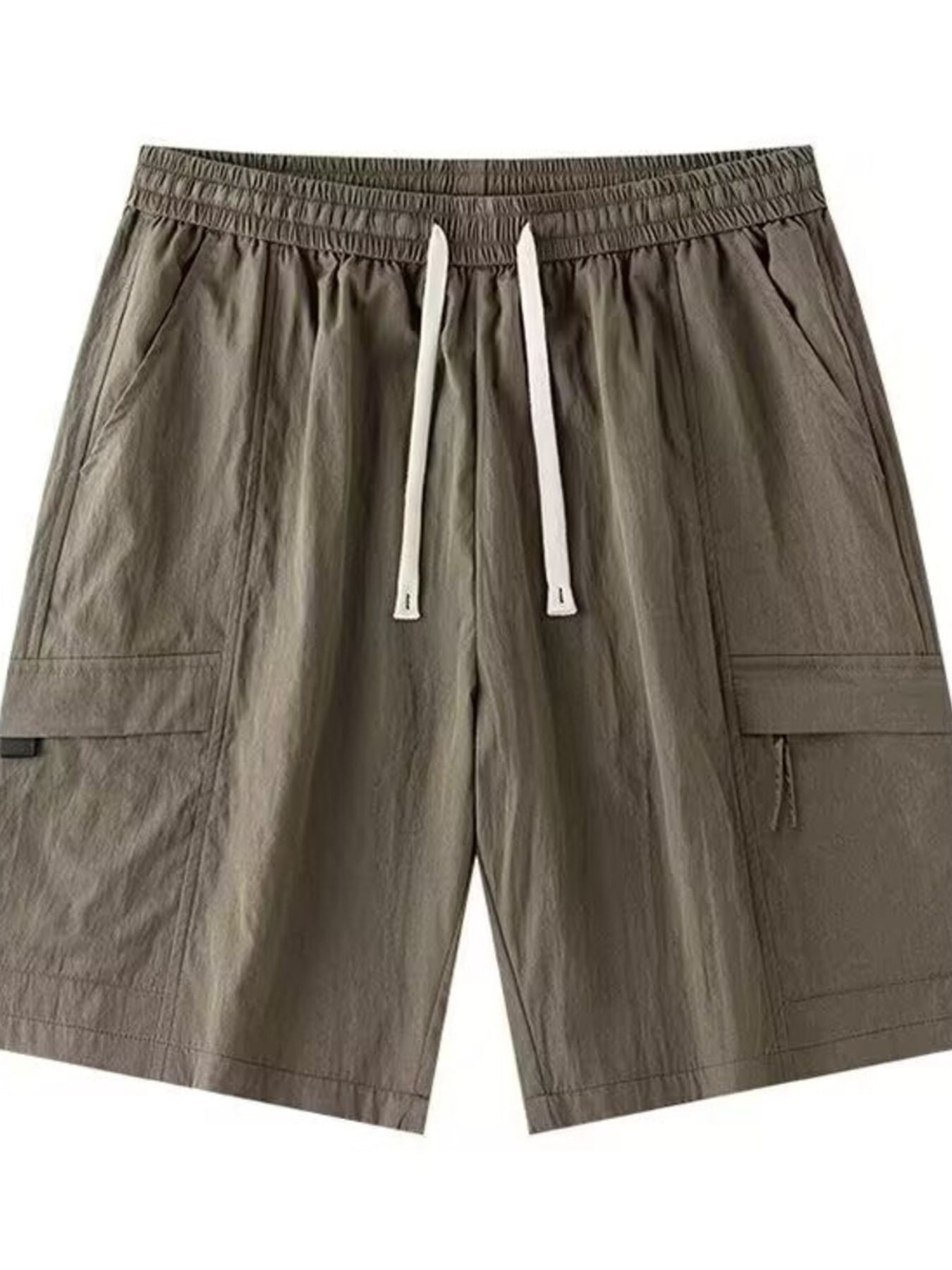 Men's plus size khaki drawstring cargo shorts with relaxed fit, casual style, made by Trendsi.
