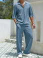 Men's plus size khaki half sleeve top and pants set by Trendsi, casual matching outfit for everyday wear.