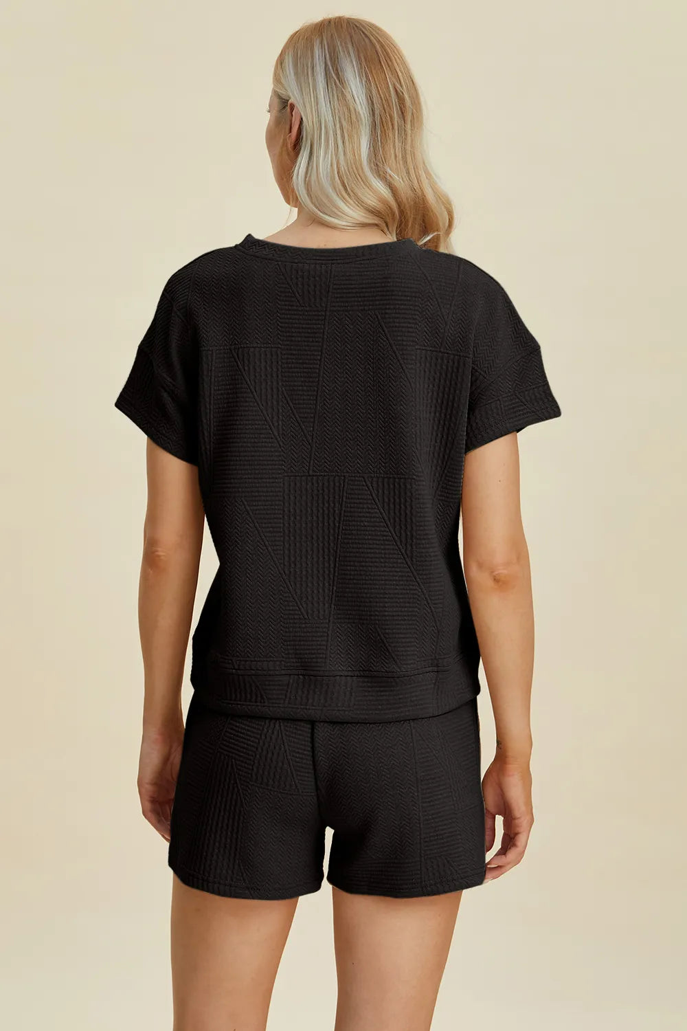 Khaki double take full-size textured short sleeve top and shorts set by Trendsi, casual summer outfit for women.