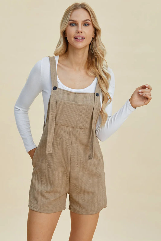 Khaki sleeveless romper with textured fabric from Trendsi, featuring a double take full size design and a relaxed fit.