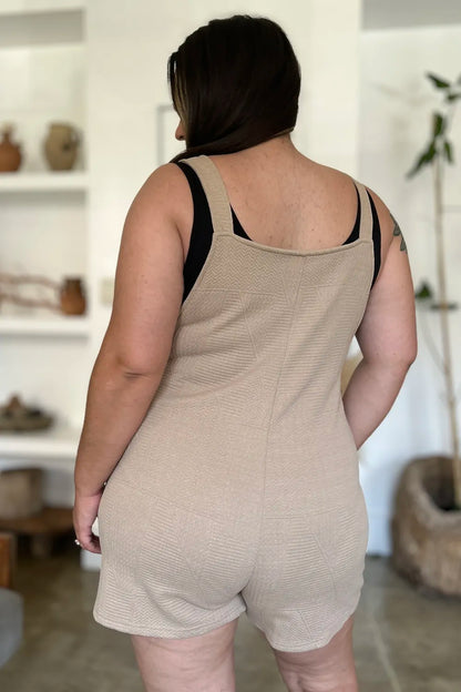 Khaki sleeveless romper with textured fabric and full-size fit, featuring a stylish double take design from Trendsi.