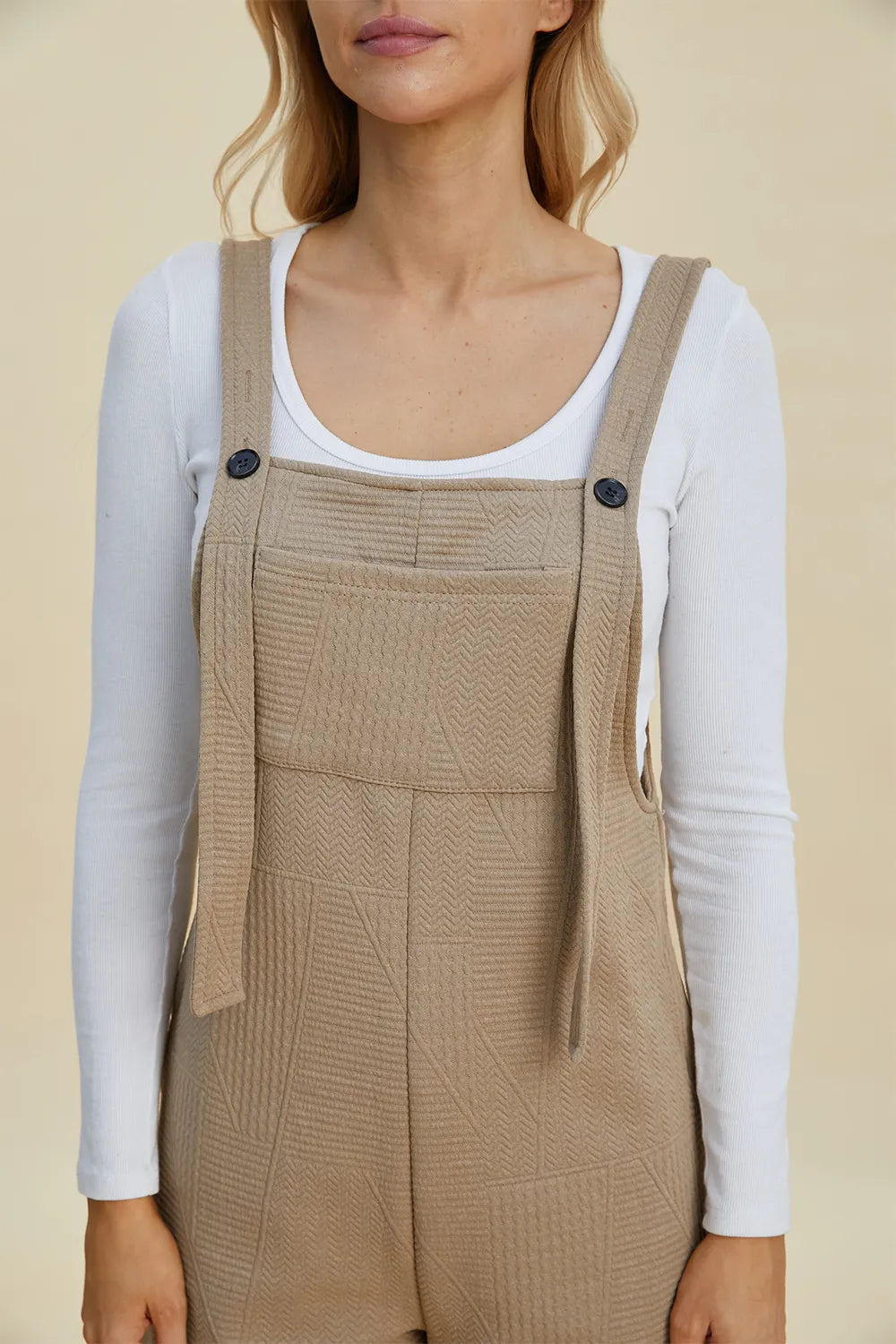 Khaki sleeveless romper with textured fabric, double take full size design, by Trendsi, perfect for casual wear.
