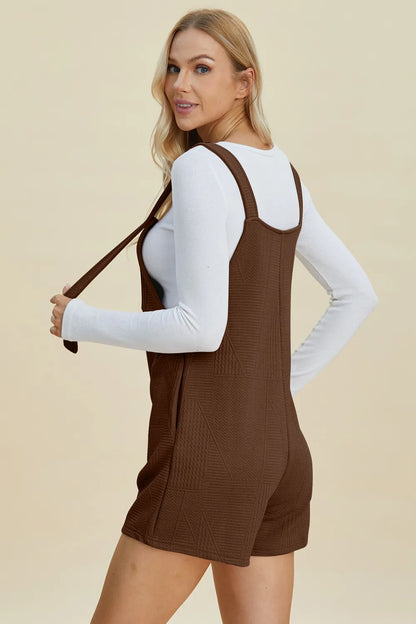 Khaki sleeveless romper with textured fabric from Trendsi, featuring a full size fit and stylish design.