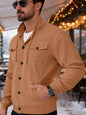 Men's full-size casual khaki corduroy button-down jacket by Trendsi, featuring a classic design and front buttons.