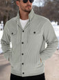 Men's full-size casual khaki corduroy button-down jacket by Trendsi, featuring a classic collar and button front for versatile style.