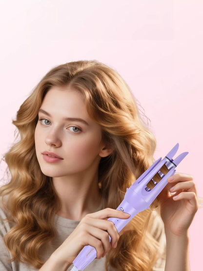 Lavender Trendsi 2-in-1 automatic rotating ceramic curling iron with European plug, designed for effortless, even curls.