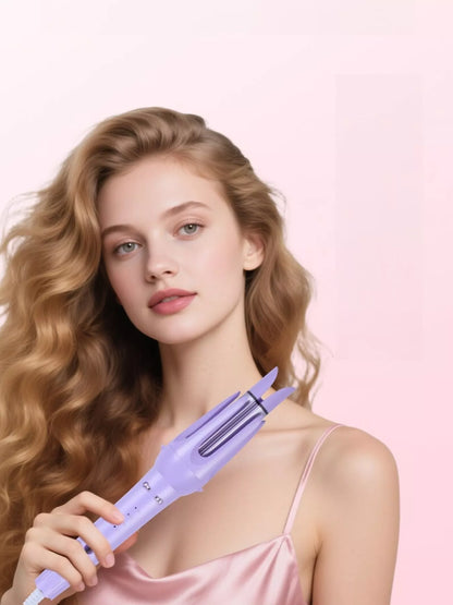 Lavender Trendsi 2-in-1 automatic rotating ceramic curling iron with European plug for quick, even curls and styling.