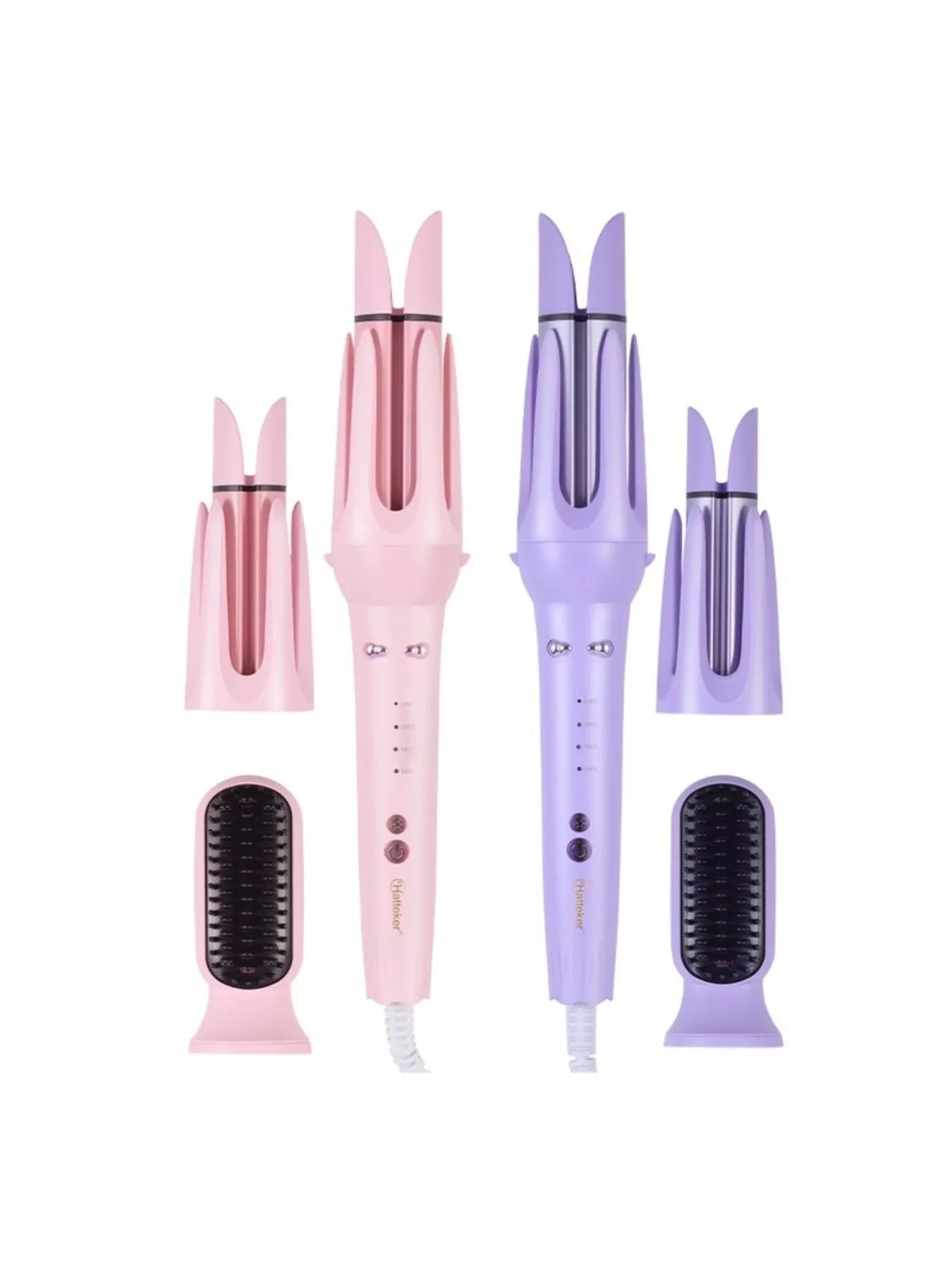 Trendsi 2-in-1 automatic rotating ceramic curling iron with lavender handle and European plug for versatile hair styling.