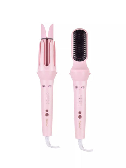 Lavender 2-in-1 automatic ceramic curling iron by Trendsi with European plug, showcasing rotating barrel for easy curling.