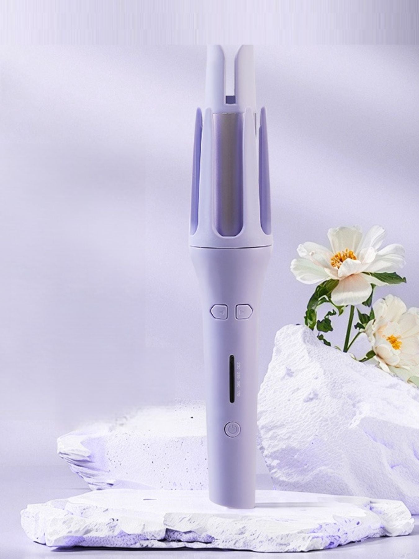 Lavender automatic hair curling iron by Trendsi with European plug, showcasing its sleek design and curling barrel.