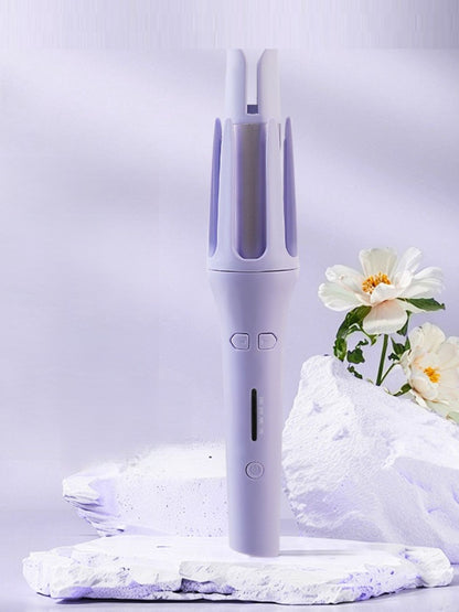 Lavender automatic hair curling iron by Trendsi with European plug, showcasing its sleek design and curling barrel.