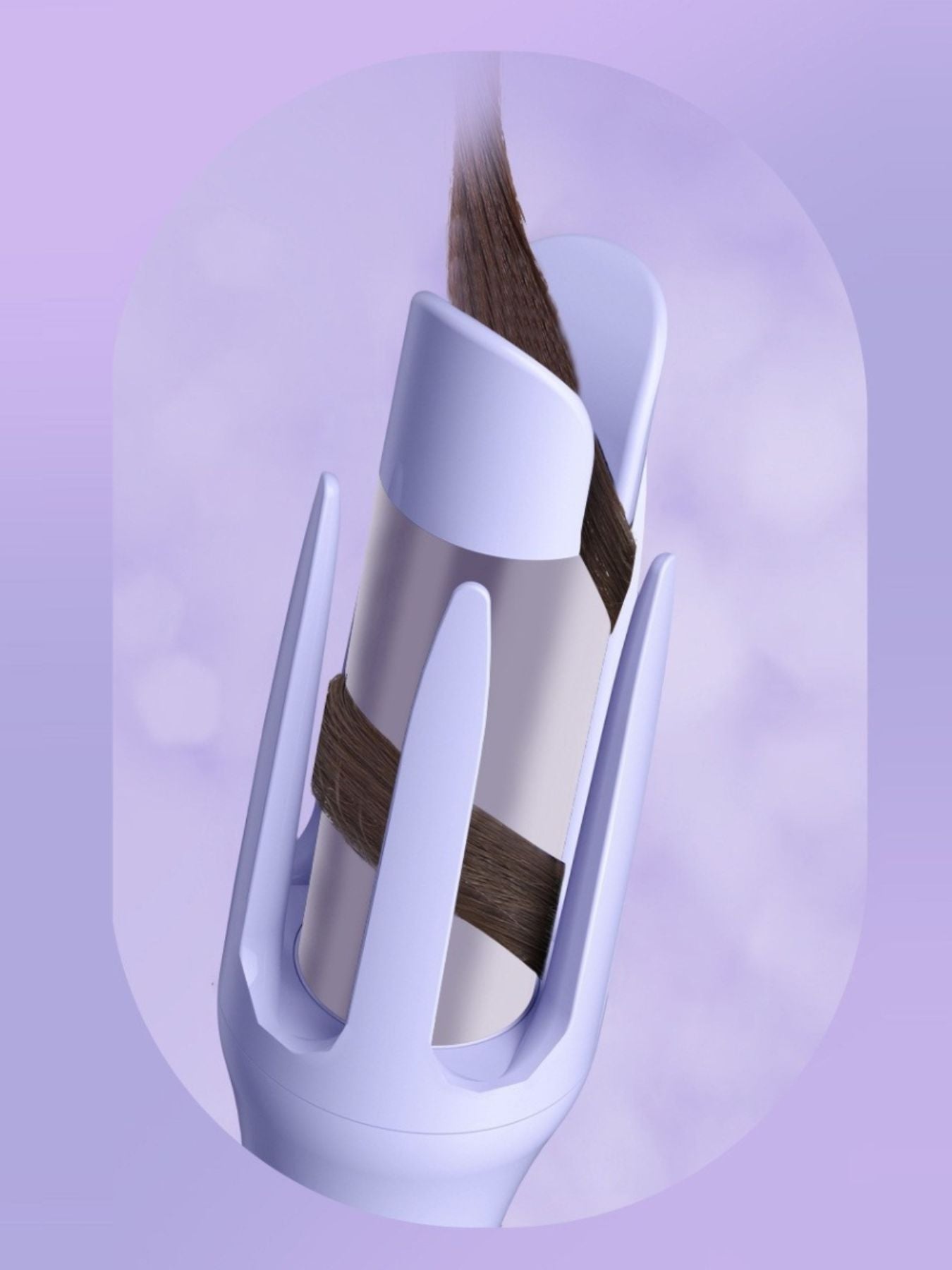 Lavender automatic hair curling iron by Trendsi with European plug, showcasing its sleek design and curling barrel.