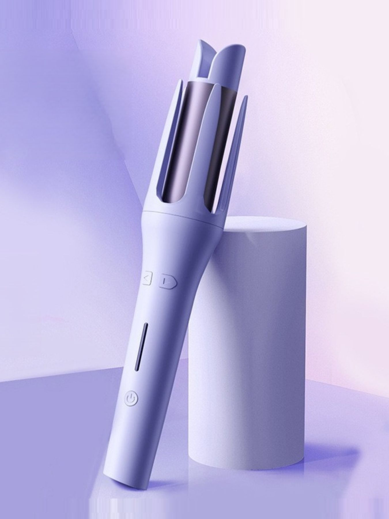 Lavender automatic hair curling iron by Trendsi with European plug, featuring a sleek design and adjustable curling settings.