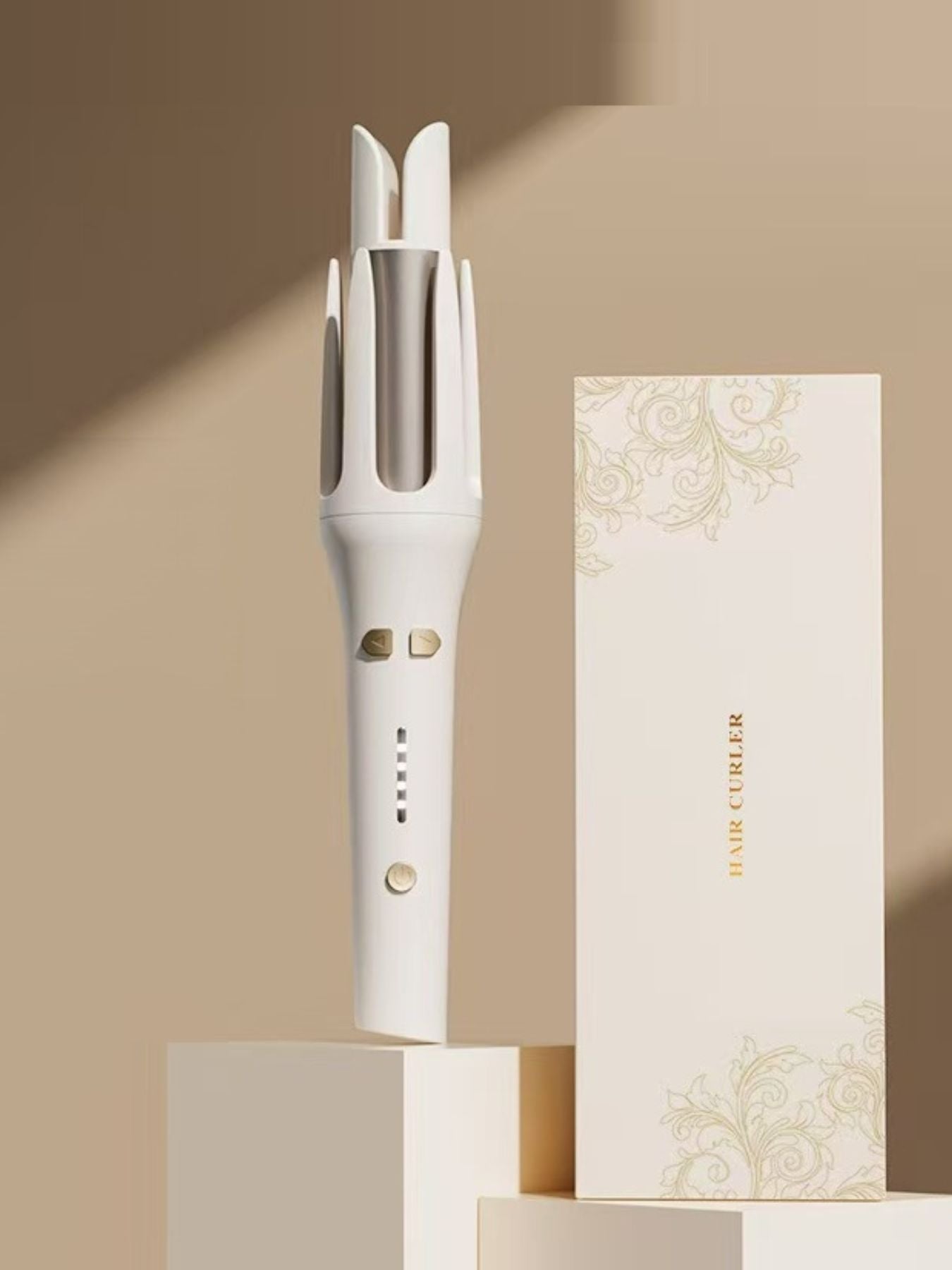 Lavender automatic hair curling iron by Trendsi with European plug, showcasing its sleek design and curling barrel.