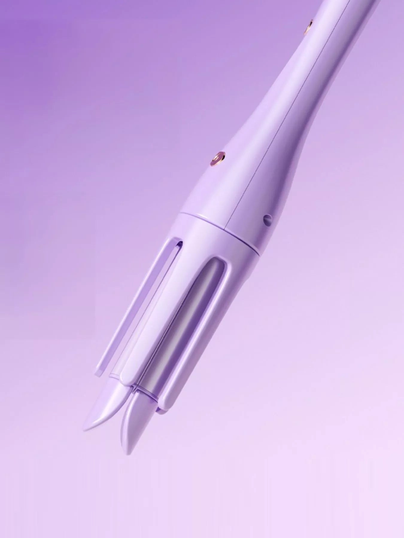 Lavender automatic rotating ceramic curling iron by Trendsi with European plug, showcasing its sleek design and rotating barrel.