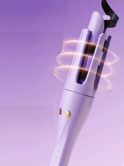 Lavender automatic rotating ceramic curling iron by Trendsi with European plug, showcasing its sleek design and rotating barrel.