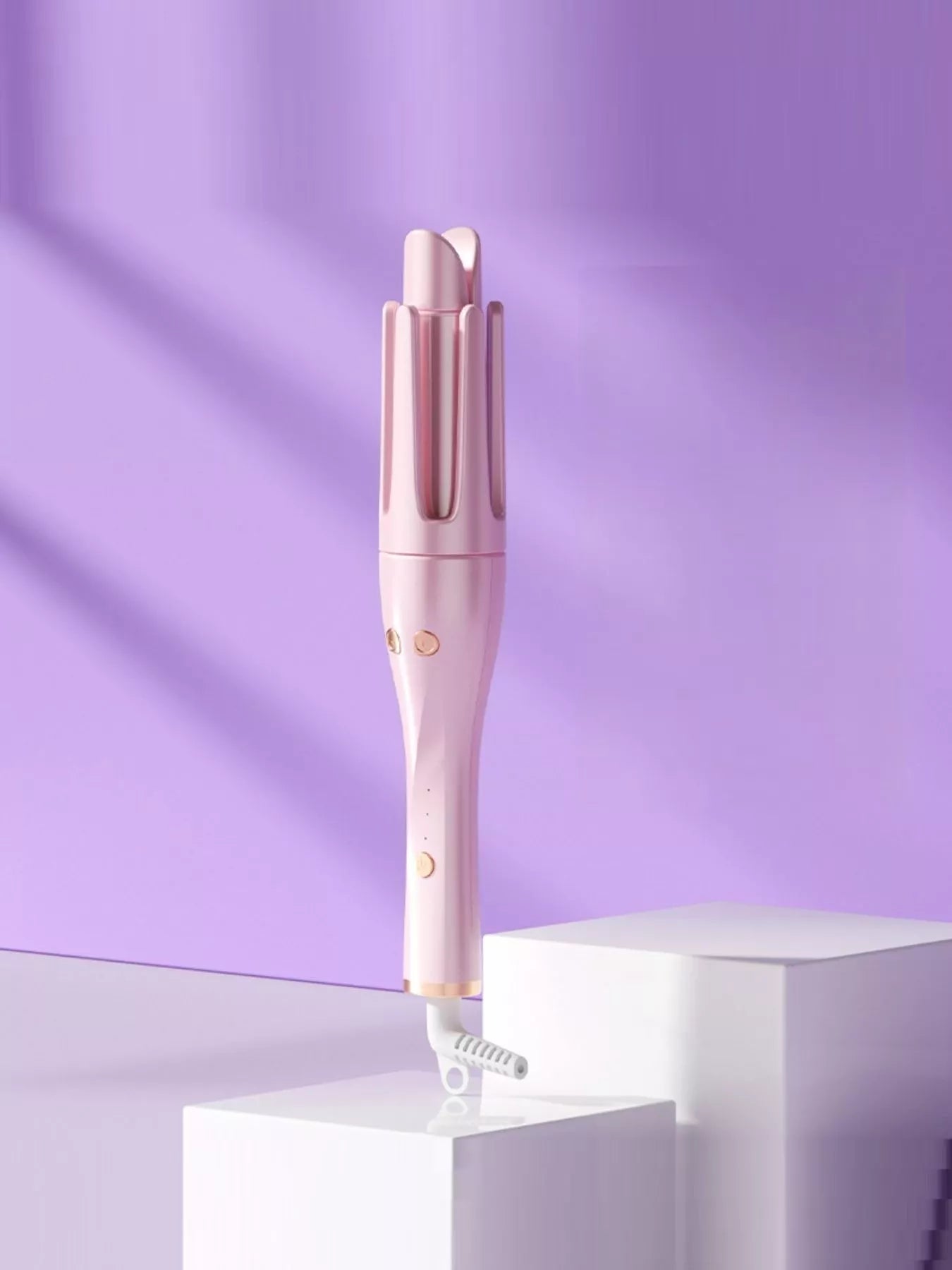 Lavender automatic rotating ceramic curling iron by Trendsi with European plug for creating smooth, curly hairstyles.
