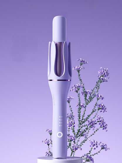 Lavender automatic rotating ceramic hair curling iron by Trendsi with European plug for effortless curls and smooth styling.