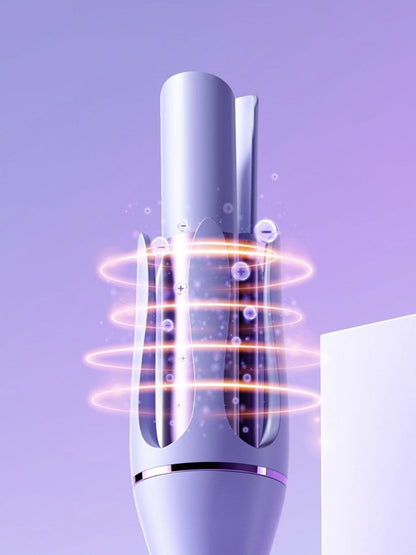 Lavender automatic rotating ceramic hair curling iron by Trendsi with European plug, showcasing its sleek design and rotating barrel