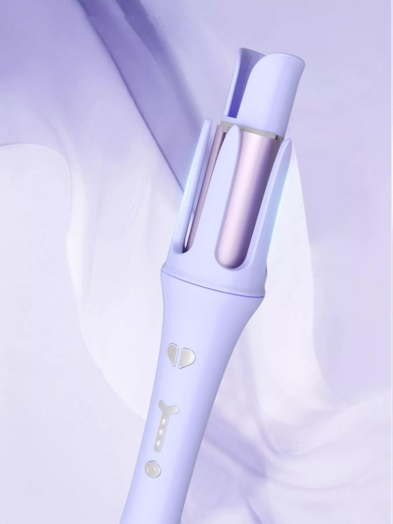Lavender automatic rotating hair curling iron by Trendsi with European plug, showcasing its sleek design and rotating barrel for curls.